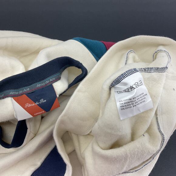 Alma de Ace Cream/Navy Color Block Sweatshirt Men’s Large Cotton Blend Preowned - Picture 3 of 5